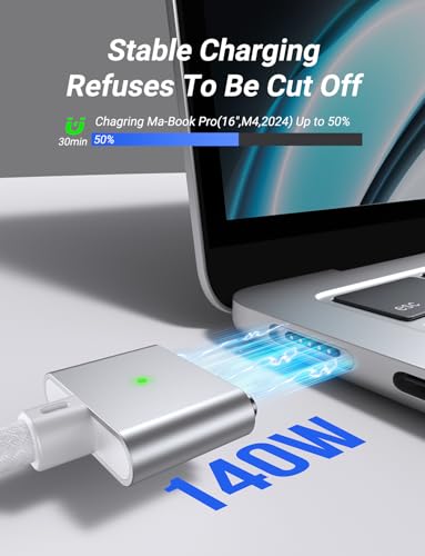 Elevate Your Charging Game with the 140 W USB-C to Magnetic 3 Cable (6.6 FT) – Premium Compatibility for Mac Book Air & Pro Models, Rapid Magnetic Connection for Enhanced Efficiency, Durable Braided Design in Sleek Silver, Perfect for On-the-Go Power Needs!