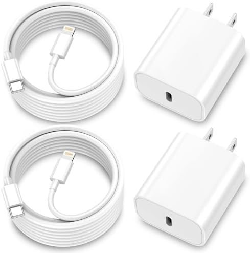 Dayaoncy 20 W USB-C Wall Charger Duo with 10 ft MFi Certified Lightning Cables – Fast Charging Kit for i Phone 14/13/12/11/Xs Max/XR – Ultimate Speed & Convenience for Apple Devices – Reliable, Durable & Portable Charging Solution