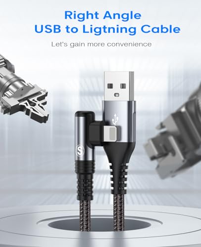 10 FT Right Angle i Phone Charger Cable 2-Pack – MFi Certified Lightning Fast Charging for i Phone 14/13/12/11 Pro Max & More – Durable Nylon Braided Design for Optimal Performance and Tangle-Free Convenience – Perfect for Gaming and Streaming