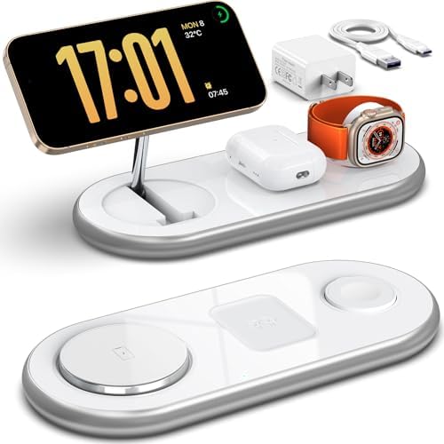 Revolutionary 3-in-1 Mag-Safe Charging Station for All Apple Devices – Ultra-Fast Wireless Charger for i Phone 16/15/14/13/12 Pro Max, Adjustable Viewing Dock for Apple Watch & Air Pods, Sleek Design for Home & Office Use, Tangle-Free Convenience