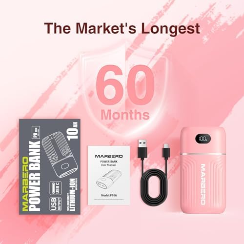 MARBERO Ultra-Lightweight 10,000 m Ah Fast Charging Power Bank – Compact USB-C Charger with 18 W Output for i Phone, i Pad, Samsung Galaxy & Google Devices – Essential Travel Companion with Advanced Safety Features for On-the-Go Power Management