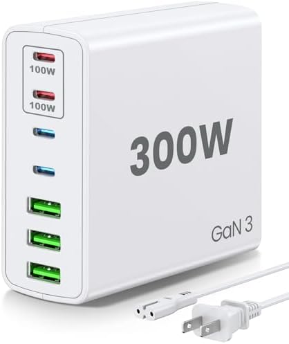Power Up Efficiently: 300 W 7-Port USB-C Fast Charger Station – Dual PPS PD 100 W Laptop Power Adapter for Multi-Device Charging – Compact & Reliable Wall Hub in Blue – Perfect for Home & Office Use