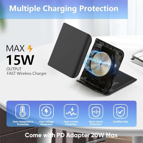 Portable 2-in-1 Fast Charging Station for Samsung Galaxy Z Flip Series – Foldable Wireless Charger with Enhanced Compatibility for Galaxy S, Note, and Watch – Ideal Travel Companion with Adapter Included – Sleek Black Design for Effortless Power on the Go