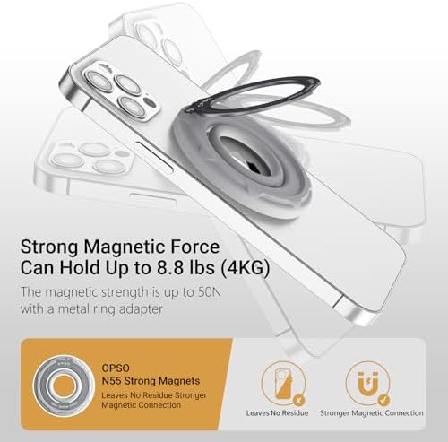 OPSO Magnetic Phone Ring Holder for Mag Safe – 360-Degree Rotating Silicone Finger Grip with Adjustable Kickstand Compatible with i Phone 16/15/14/13/12/Pro/Max & Samsung – Ultimate Hands-Free Essential for Enhanced Device Usability and Stylish Stability