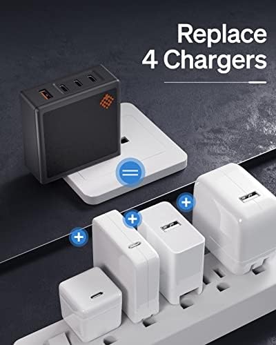 Ultimate 100 W GAN USB C Charger with 4-Port PD Fast Charging Station – Compact Travel Adapter for Mac Book, Surface, Lenovo & More – Includes 100 W USB-C Cable for Enhanced Charging Efficiency – Versatile Power Solution for All Your Devices