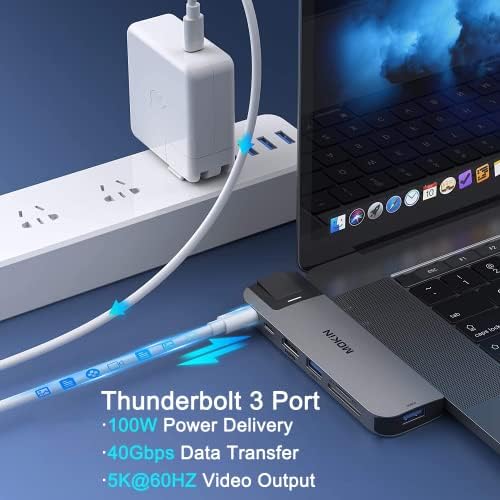 MOKi N USB C Multiport Adapter Hub for Mac Book Pro/Air – 4 K HDMI, Gigabit Ethernet, Dual USB Ports, TF/SD Card Reader, 100 W USB-C PD & Thunderbolt 3 – Ultimate Connectivity Solution for Professionals and On-the-Go Users