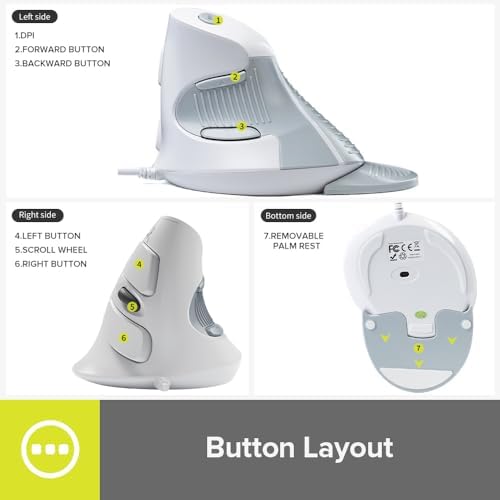 Elevate Your Comfort: De LUX Wired Vertical Ergonomic Mouse for Medium Hands – 6 Programmable Buttons, 4200 DPI Precision, and Removable Palm Rest to Alleviate Wrist Pain and Carpal Tunnel Symptoms – Ideal for Enhanced Productivity and Seamless Compatibility Across Operating Systems
