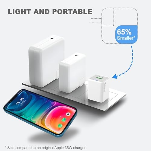 Premium 35 W Ga N Dual Port Fast Wall Charger – Compact USB-C & USB-A Charging Solution for i Phone 15/14/13/Pro/Max and Samsung Galaxy S24/S23/S22/S21 – Stylish Black Finish for Ultimate Portability and Versatile Device Compatibility