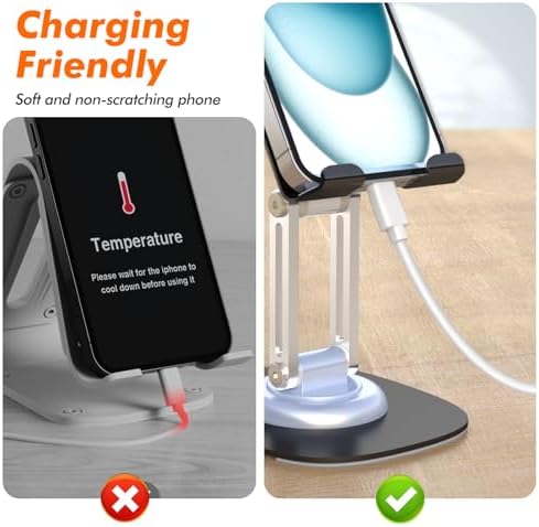 Cell Phone Stand, Fully Adjustable Foldable Desktop Phone Holder, 360 Degree Rotating Desktop Phone Stand for Recording Compatible with iPhone 16 15 14 13 12 Pro Xs Max Xr All Phones, Blue – Enhanced Compatibility and Speed