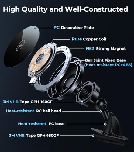 Revolutionary Qi2 Mag Safe Car Mount for i Phone 16 Pro Max – 2-in-1 Dashboard & Air Vent Holder with Strong Adhesive, Heat-Resistant Design, 360° Rotational Capability & Magnetic Convenience for Enhanced Driving Safety and Seamless Access to Navigation & Music