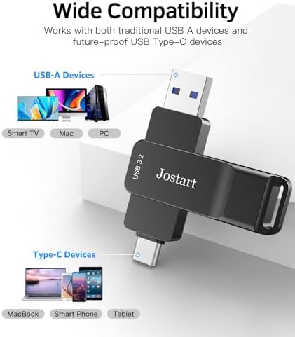 High-Speed 256 GB USB C Thumb Drive – Dual USB C & A Flash Drive for i Phone 15, PS4, Android, Windows & Mac – Lightning-Fast Data Transfer up to 1000 MB/s – Versatile External SSD for Gamers & Professionals