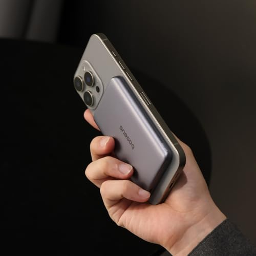 Baseus Picogo 5000 m Ah Ultra-Slim Magnetic Power Bank – Card-Sized Wireless Fast Charger for i Phone 16/15/14/13/12, Lightweight Alloy Battery Pack with USB-C Braided Cable for Effortless On-the-Go Charging