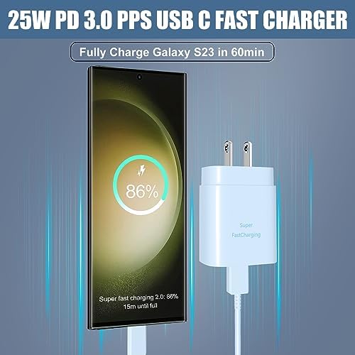 Elevate Your Charging Experience: 25 W USB C Fast Charge Block with 10 Ft Type C Cable for Samsung Galaxy S21-S24 & Note 20 – Optimal Power Delivery for Home and Travel – Exceptional Speed, Enhanced Safety Features, and Ultimate Compatibility for Android Devices