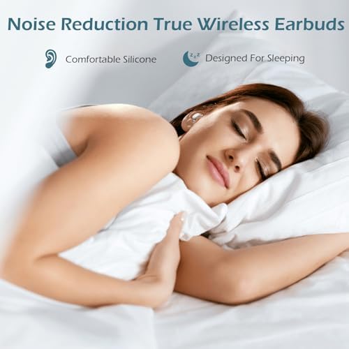 Discover Serene Sleep: Damipow Bluetooth 5.3 Wireless Earbuds for Side Sleepers – Ultra-Lightweight, Noise-Canceling Design with Built-In Mic for Effortless Music and Calls – Your Essential Companion for Restful Nights and Adventurous Days (Off-White)