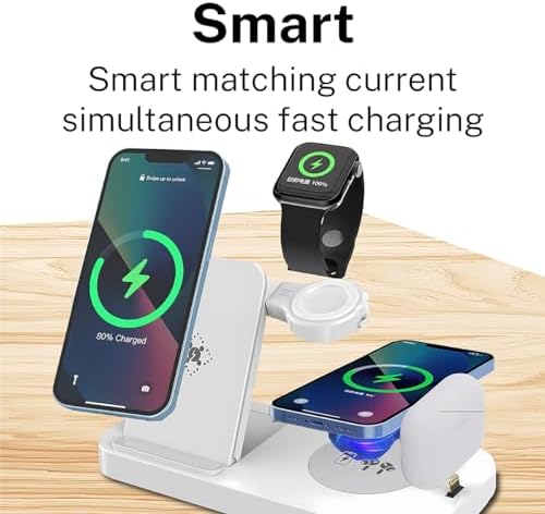 Ultimate 6-in-1 Wireless Charging Dock for i Phone 16/15/14/13, Apple Watch Series, Air Pods Pro – Super-Fast Qi-Certified Charging Station with QC3.0 Adapter for Seamless Device Compatibility and Safety Features – Perfect for Home and Travel Use