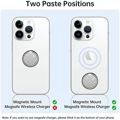 Sparkling 360° Rotation Phone Ring Holder – Bling Bling Finger Kickstand for Enhanced Grip and Stability – Premium Zinc Alloy Design for i Phone, Samsung, Pixel & All Smartphones – Secure Adhesive, Versatile Stand, and Magnetic Car Mount Compatible – Glitter Silver Finish for a Touch of Elegance