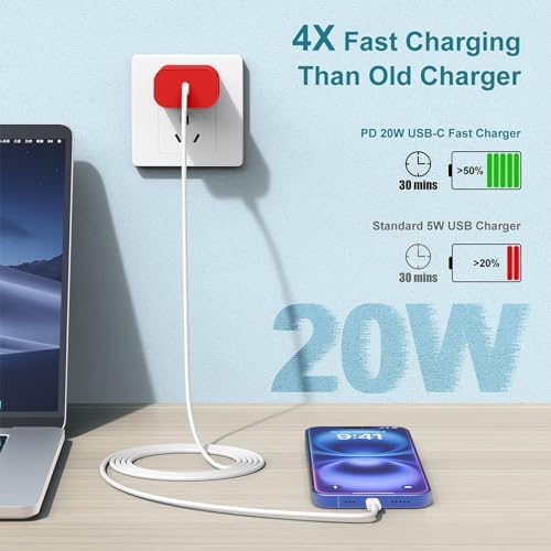 Ultra-Fast 20 W USB C Charger Block – 4 Pack for i Phone 16/15 & Multi-Device Compatibility – Compact Power Adapter for Apple, Samsung, Google – Essential Travel Charging Solution with Enhanced Durability and Safety Features