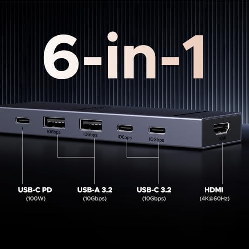 UGREEN Revodok Pro 6-in-1 USB-C Hub – Lightning-Fast 10 Gbps Data Transfer & 4 K HDMI Adapter for Mac Book Pro, i Pad Pro, Think Pad, and More – Ultimate Power Delivery and Versatile Connectivity for Professionals on the Go