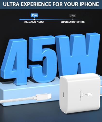 Maximize Charging Efficiency with the 2025 45 W Super Fast USB C PD3.0 Charger & 10 FT Type C Cable Bundle – Ultimate Power Solution for i Phone 16 Series and Galaxy S24, Perfect for On-the-Go Users Seeking Speed and Convenience