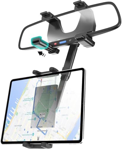 Universal 360° Rotatable Car Rear View Mirror Tablet Holder – Secure Phone Mount for i Pad Pro 12.9, Galaxy Z & 4-13” Devices – Enhanced Viewing & Safety for SUVs and Trucks – Effortless Installation & Versatile Adjustment
