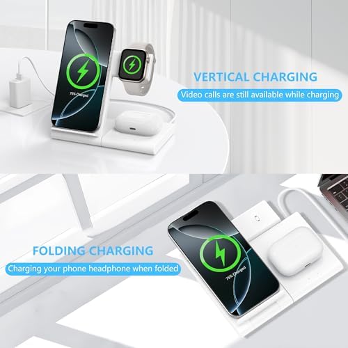 All-in-One Foldable 3-in-1 Apple Charging Station: Fast Wireless Charger for i Phone 16/15/14/13/12/Pro/Max/Plus, Apple Watch 10/9/Ultra/8/7/6/5/4/3/2/SE & Air Pods 4/3/2/Pro – Compact, Efficient, and Portable Power Hub for Home and Travel Convenience