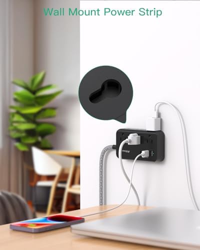 Compact Power Strip with 6 Outlets and 4 USB Ports (2 USB-C) – 5 Ft Braided Extension Cord with Ultra-Slim Flat Plug for Wall Mounting – Essential Overload Protection for Travel, Dorm Rooms, and Cruise Ships – Versatile Device Charger for Modern Living