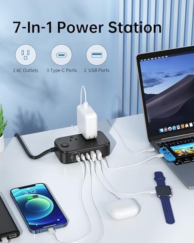 Effortless Power: 65 W USB Charging Station with Surge Protection – 5 FT Flat Extension Cord for Travel, Home, Office & School – Multi-Device Charging Hub for Fast, Safe Energy Delivery – Lightweight & Compact Design for Ultimate Portability