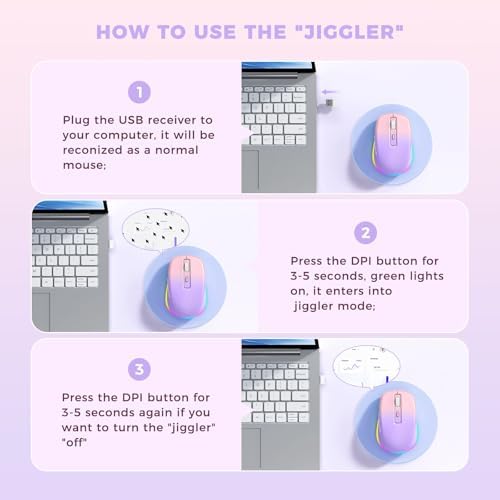 PEIOUS Rechargeable Wireless Mouse with LED – Innovative Jiggler Technology to Keep Your Computer Awake – Sleek Black Design for Optimal Comfort and Productivity
