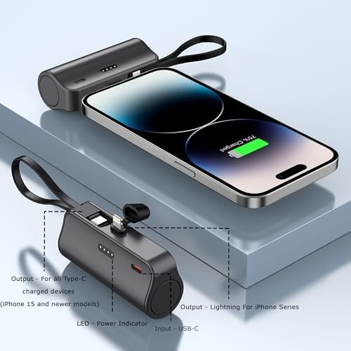Lin Tek Ultra-Compact 5000 m Ah USB C Lightning Power Bank – Essential Travel Charger for i Phone 11-16 Series, Dual Port Compatibility, Lightweight Design in White, Black, and Pink – Experience Rapid Charging Anywhere
