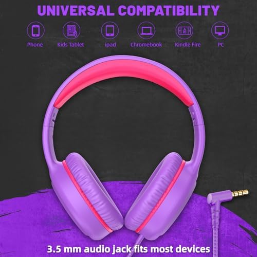 U2 Kids’ Lightweight Wired Headphones in Stylish Pink – Comfortable On-Ear Design Perfect for School, Travel, and Home | Durable, Easy-to-Use Headphones Compatible with i Pads, Tablets, and Laptops | Ideal for Young Girls and Students Seeking Engaging Audio Experience