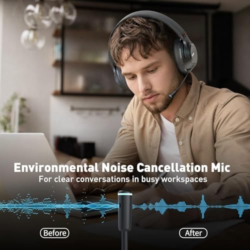 Elevate Your Audio Experience with H300 Wireless Noise Cancelling Over-Ear Headphones – Premium Bluetooth Connectivity, Retractable Microphone for Crystal-Clear Calls, Convenient Mute Function, and USB Dongle for Seamless Laptop Integration – Perfect for Professionals in Stylish Black