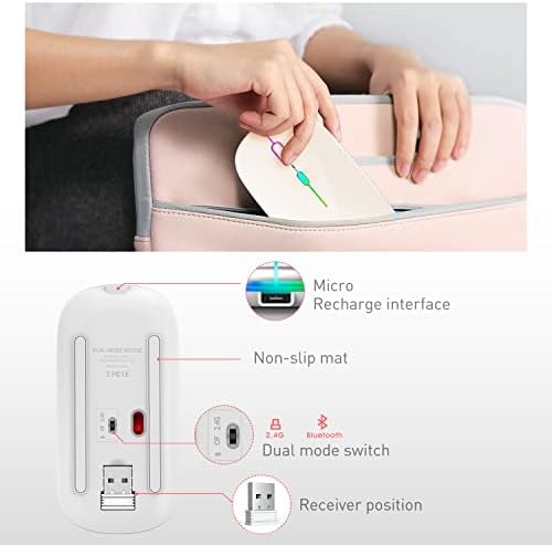 Sleek Bluetooth Wireless Mouse for Mac, Windows & i Pad – Ergonomic Design, High-Precision Navigation, Rechargeable & Dual-Mode Compatibility (Gray & Black) – Elevate Your Productivity with Clutter-Free Connectivity