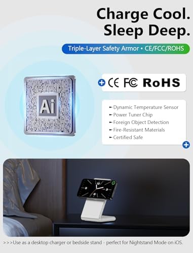 Mag Safe Charger Stand for i Phone 12-16 Series – Fast Magnetic Wireless Charging with Flip & Charge Flexibility – Black – Effortless Compatibility, Enhanced Safety Features, and Durable 1.5 m Braided Cable for Optimal Performance