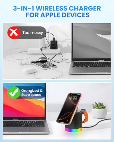 Travel-Ready Joy Geek 3-in-1 Wireless Charging Station – Fast Mag-Safe Charger for i Phone 16-12 Series, Apple Watch Series 10-2, and Air Pods Pro – Ultimate Compatibility and Speed for On-the-Go Lifestyle