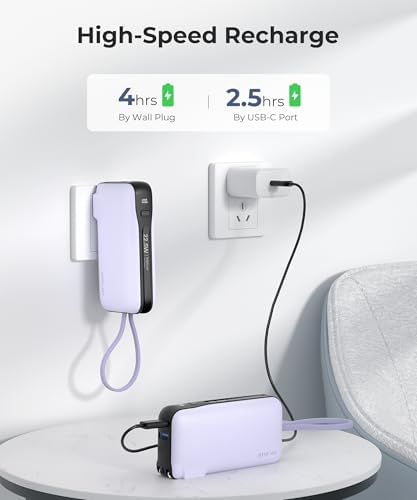 Ultimate 10,000 m Ah Portable Charger with Built-in USB-C Cable & Plug – Fast 22.5 W Power Bank for Seamless Charging of i Phone 16/15, Samsung Galaxy & i Pad – Compact Travel Essential with Triple Output Ports for Maximum Device Compatibility