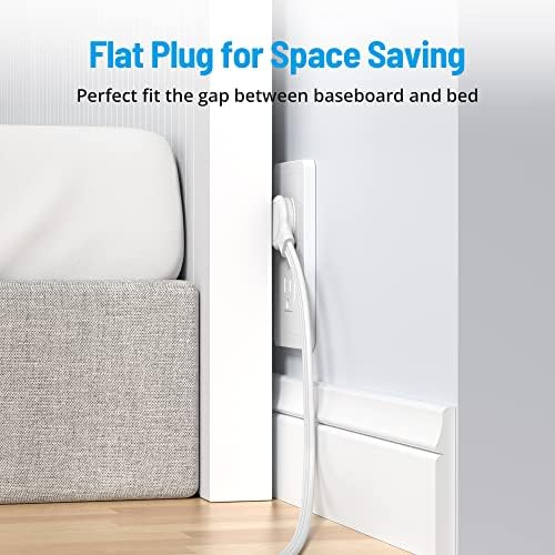 TROND Ultra Thin Flat Extension Cord with 3 USB Ports and 3 AC Outlets – Sleek Wall-Mount Power Strip for Smart Charging in Small Spaces – Perfect for Home, Dorms, and Workstations – Compact Surge Protector for Modern Electronics