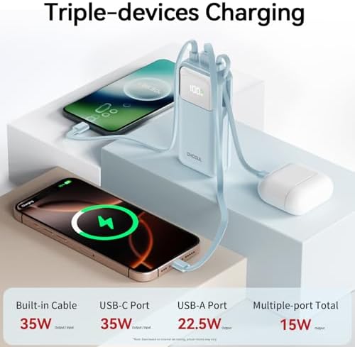 10,000 m Ah Portable Power Bank with Integrated USB-C Cable – Ultra-Fast Charging Solution for i Phone 16/15, Mac Book, Galaxy, i Pad & Air Pods – Your Essential Travel Power Companion with Superior Device Compatibility and Speed