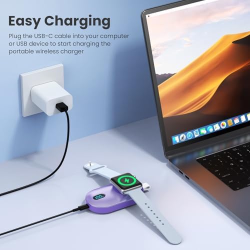 Portable Magnetic Wireless Charger Duo for Apple Watch – 2800 m Ah High-Speed Charging Power Bank for All Series (1-10, SE, Nike, Ultra) – Sleek Black & White Design for Ultimate Portability and Active Lifestyles