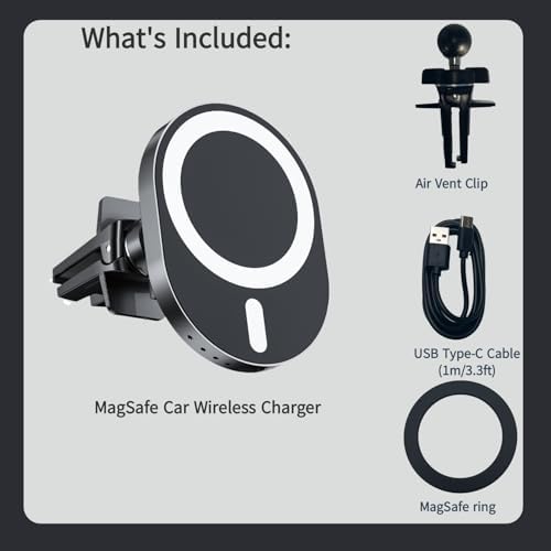 AOUXSEEM Magnetic Car Phone Charger Mount – 15 W Fast Wireless Charging with 20 N55 Magnets for i Phone 16/15/14/13/12/Pro/Plus/Max & Samsung Galaxy S Series – Effortless One-Handed Operation & Stylish Design for Ultimate Driving Convenience