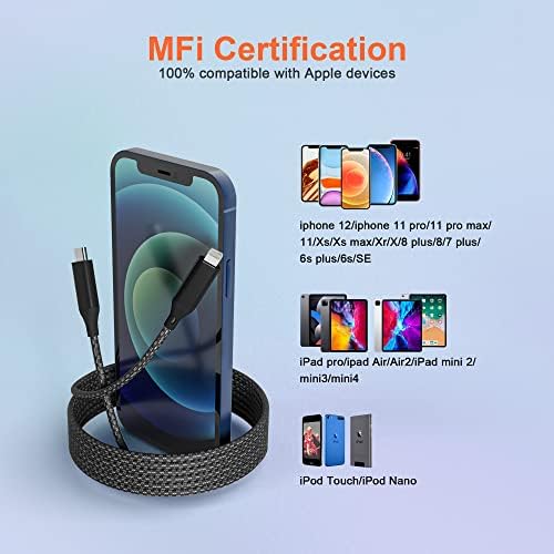 Extra Long 20 Ft USB C to Lightning Charger Cable – MFi Certified Fast Charging Cord for i Phone 13/12/11/XS/X/8 – High-Speed Power Delivery Up to 3 A for Ultimate Convenience and Performance