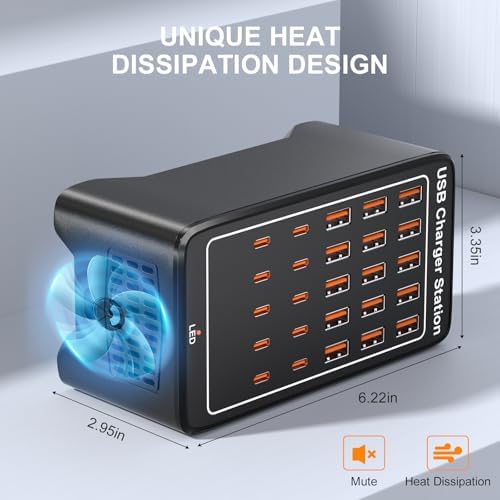 MIXILIN 25-Port USB A & C Fast Charging Station – 125 W Multi-Device Power Hub for Ultimate Compatibility with Smart Devices – Sleek Black Design for Efficient Charging in Homes and Offices – Intelligent Power Distribution for Enhanced Performance