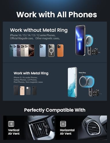 LISEN Mag Safe Car Mount – Ultra-Strong Magnetic Phone Holder for i Phone 16, 15, 14, 13 Pro Max – Effortless Hands-Free Access with 360° Rotation and Air Vent Design – Essential Car Accessory for Enhanced Safety and Connectivity
