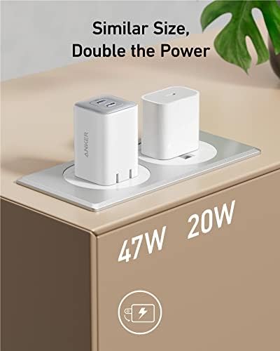 Anker 47 W USB C Nano Charger – Ultra-Compact Foldable Ga N Wall Adapter for Fast Charging i Phone 16/15, Galaxy & Pixel Devices – Dual Port Power Delivery with Enhanced Compatibility & Travel-Friendly Design (White)
