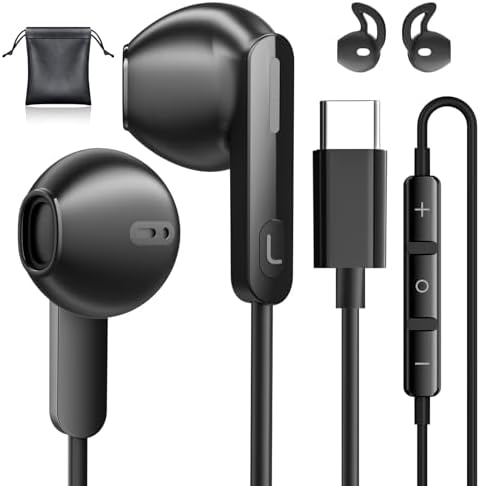USB C Wired Earbuds for i Phone 15/15 Pro/16 Pro Max & Galaxy S24 Ultra – Premium Noise Isolation Headphones with Microphone for Crystal-Clear Calls and Immersive Sound Quality – Ergonomic In-Ear Design for Ultimate Comfort – Durable, High-Performance USB C Earphones for Everyday Use