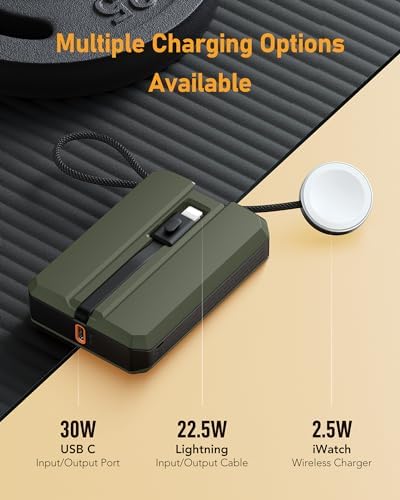 VEEKTOMX PD 30 W Portable Power Bank with Integrated USB-C Cable – Fast Charging 10,000 m Ah Battery for i Phone 16/15/15 Plus & Apple Watch – Ultra-Compact Charger for On-the-Go Convenience – Reliable Charging Solution for Modern Lifestyles
