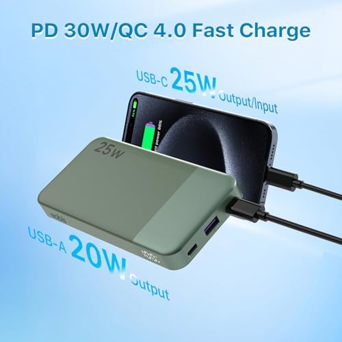 NOBIS 10000 m Ah Fast Charging Power Bank with Digital Display – Versatile USB-C Battery Pack for i Phone, i Pad, Android & More (25 W) – Compact, Reliable Charging Solution for On-the-Go Power Needs