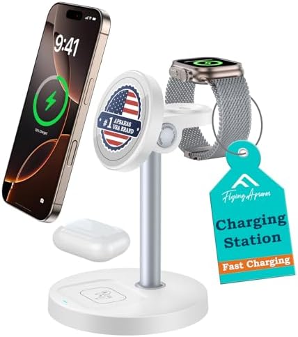 APSARAS 3-in-1 Wireless Charging Station for i Phone 16/15/14/13/12, Air Pods & Apple Watch Series S11 – Stylish Mag Safe Compatible Dock with Enhanced Speed and Safety Features for Clutter-Free Charging Solutions