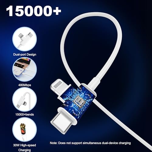 Rapid Charge 30 W Dual Pack i Phone Charger with 6 FT 2-in-1 USB C & Lightning Cable for i Phone 16/15/14/13/12/11 and Android Devices – Ultimate Fast Charging Solution for Home and Travel Use