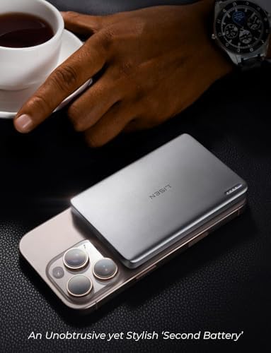 LISEN 0.3-Inch Ultra Slim Mag Safe Portable Charger for i Phone – 5000 m Ah Wireless Battery Pack for Effortless Travel Charging – Essential Magnetic Power Bank Compatible with i Phone 16 Pro Max/15/14/13/12 – Fast Charging, Lightweight Design for On-the-Go Convenience