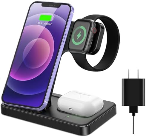 Tri-Device Wireless Charging Station: Fast 3-in-1 Dock for i Phone 16, 15, 14, 13, 12, Apple Watch & Air Pods – Streamlined Convenience with Smart Charging Technology and Stylish Design
